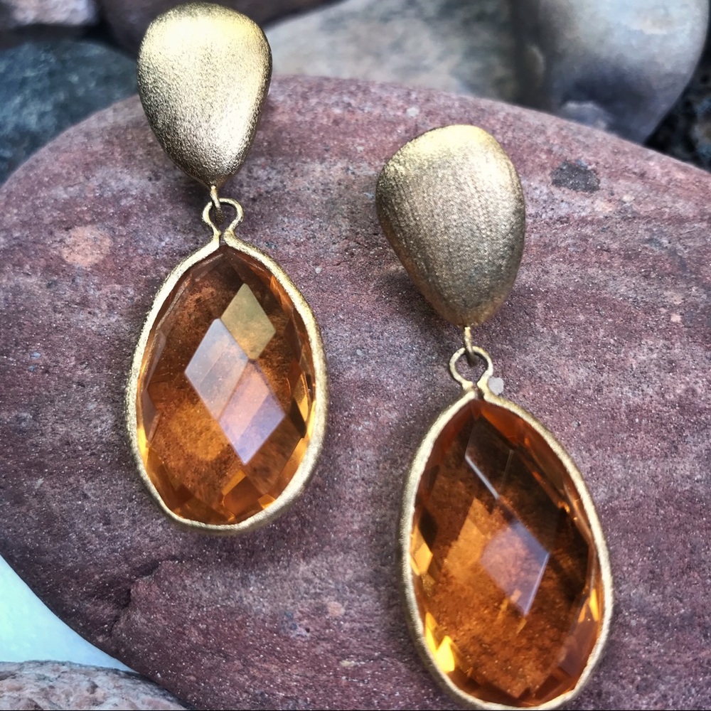 Citrine & 22k Gold Plate Earrings